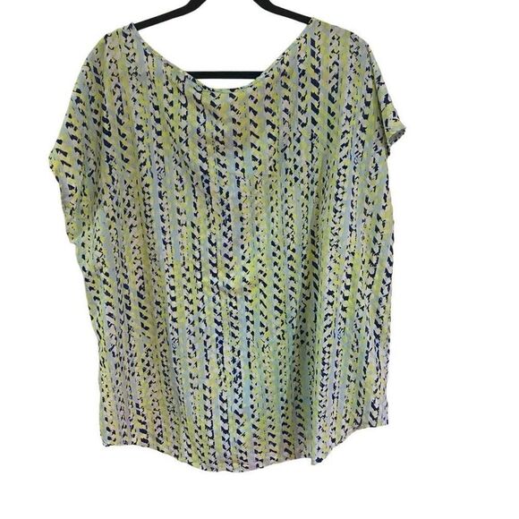 Ava & Viv geometric plus size blouse 3XL blue green short sleeve - Picture 2 of 6
